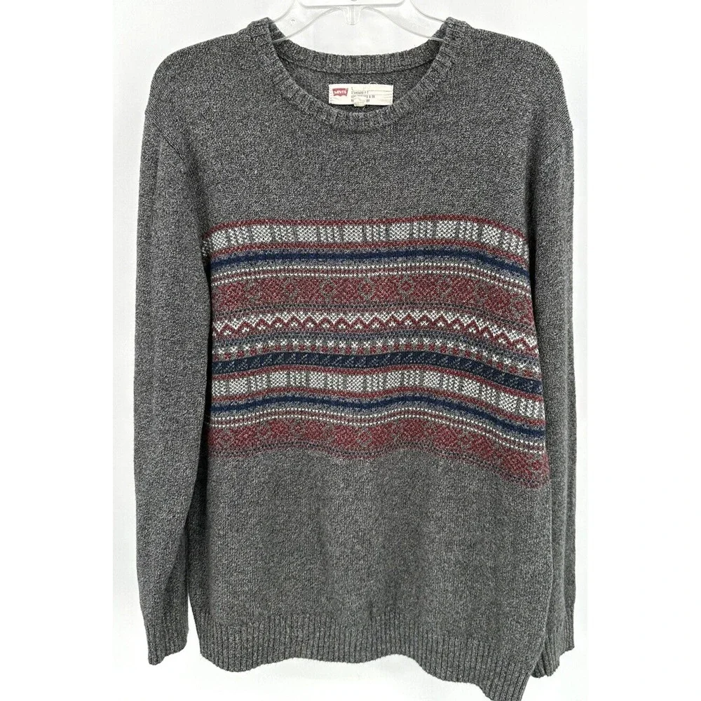 LEVI'S STANDARD FIT FAIR ISLE PRINT SWEATER Men's Size Large Heathered Grey
